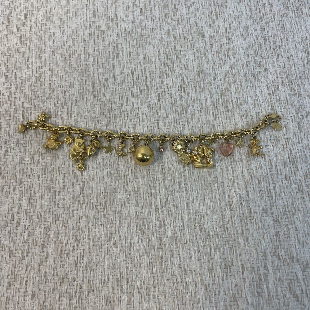 Kirks Folly Womens Teddy Bear Hearts Moons Stars Gold Tone Charm Bracelet